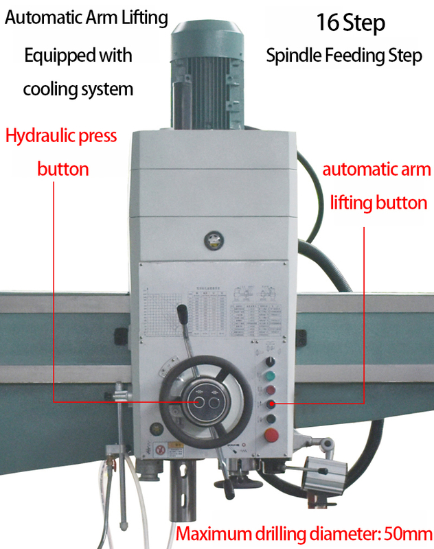 Machine de forage radiale Z3050 Alimentation manuelle Changement de vitesse hydraulique 50 mm Diamètre de forage Forage radiale